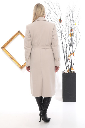 Altın Düğmeli Uzun Kaşe Kaban – Kuşaklı ve Yırtmaçlı - Taş Rengi