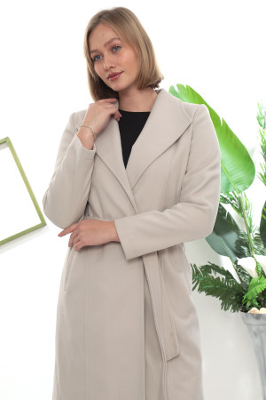 Mendil Yakalı Uzun Kaşe Kaban – Kuşaklı, Şık Taş Rengi