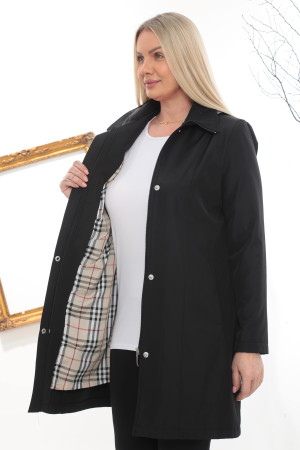 Trençkot Spatlı Kapüşonlu Kısa Kaban - Siyah