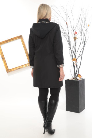 Trençkot Spatlı Kapüşonlu Kısa Kaban - Siyah