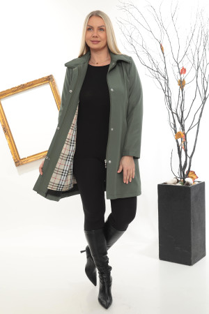 Trençkot Spatlı Kapüşonlu Kısa Kaban - Haki