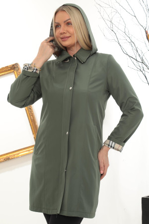 Trençkot Spatlı Kapüşonlu Kısa Kaban - Haki