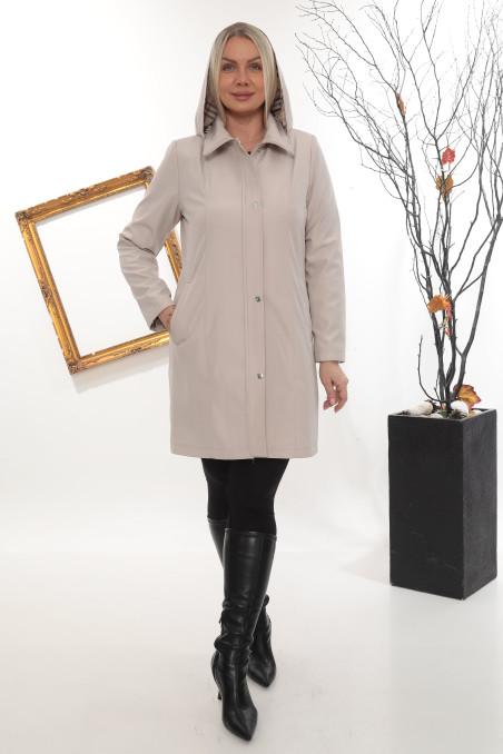 Trençkot Spatlı Kapüşonlu Kısa Kaban - Krem