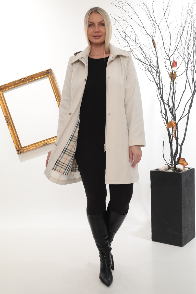 Trençkot Spatlı Kapüşonlu Kısa Kaban - Taş Rengi