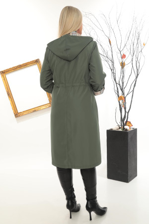 Trençkot Spatlı Belden İpli Kapüşonlu Uzun Kaban - Haki