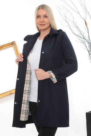 Trençkot Spatlı Kapüşonlu Kısa Kaban - Lacivert