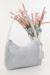 DMC Taşlı Saten Omuz Çantası - Beyaz
