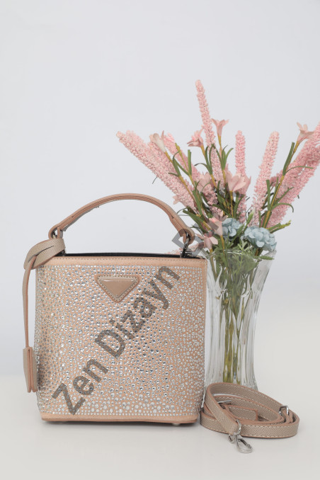 DMC Taşlı Kova Çanta - Bej