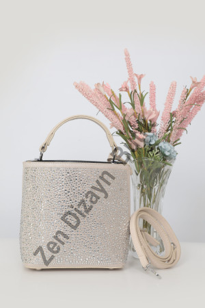 DMC Taşlı Kova Çanta - Krem