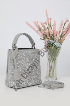 DMC Taşlı Kova Çanta - Gri