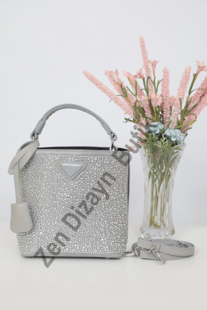 DMC Taşlı Kova Çanta - Gri