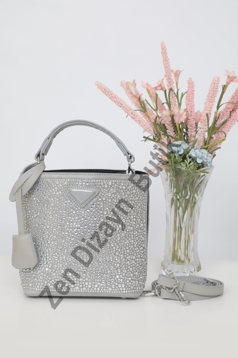 DMC Taşlı Kova Çanta - Gri