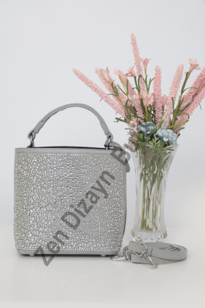 DMC Taşlı Kova Çanta - Gri