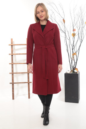 Mendil Yakalı Uzun Kaşe Kaban – Kuşaklı, Şık Kırmızı